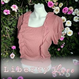 Liberty Love Butterfly Sleeve Ruffled Top w\ Smocked Cropped Waistband